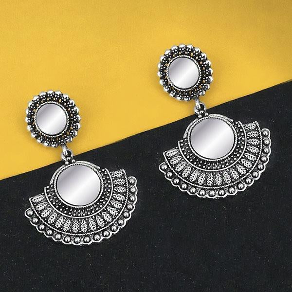 Jeweljunk Oxidised Plated Mirror Dangler Earrings - 1316205B