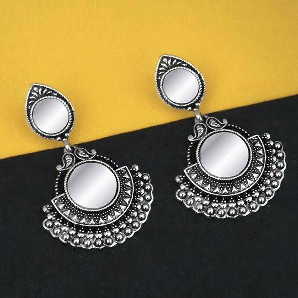 Jeweljunk Oxidised Plated Mirror Dangler Earrings - 1316206B