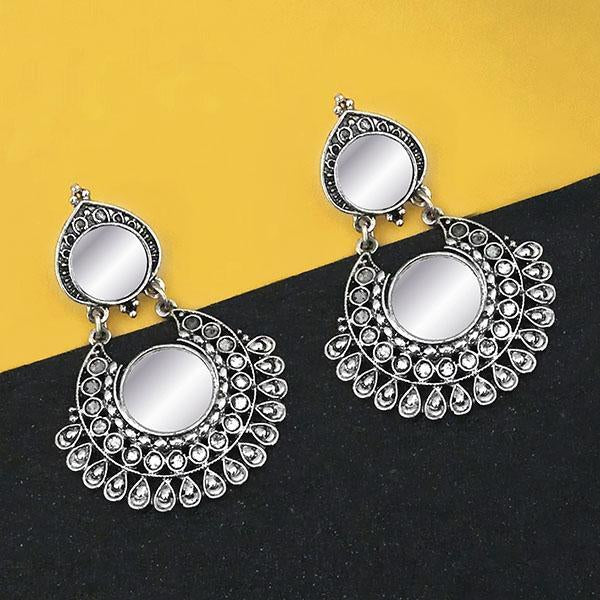 Jeweljunk Oxidised Plated Mirror Dangler Earrings - 1316207B