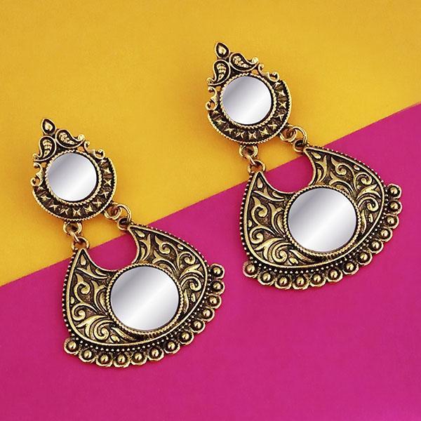 Jeweljunk Antique Gold Plated Mirror Dangler Earrings - 1316208A