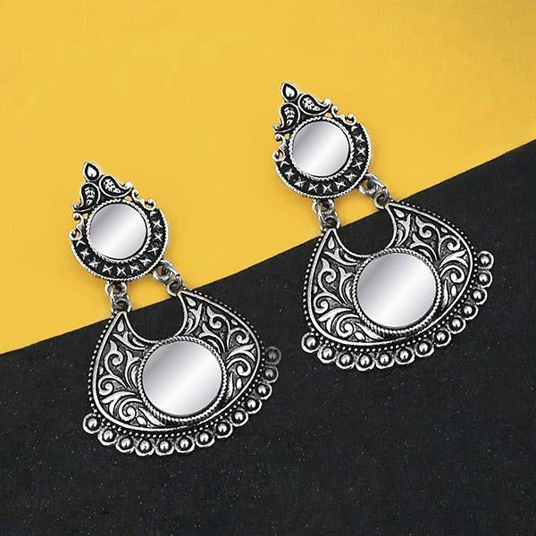 Jeweljunk Oxidised Plated Mirror Dangler Earrings - 1316208B
