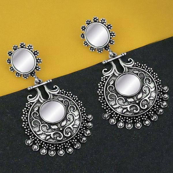 Jeweljunk Oxidised Plated Mirror Dangler Earrings - 1316210B