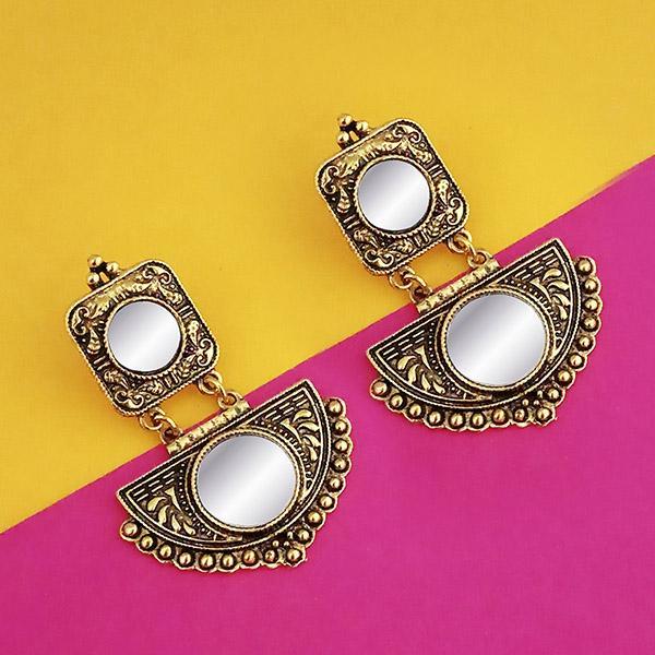 Jeweljunk Antique Gold Plated Mirror Dangler Earrings - 1316211A