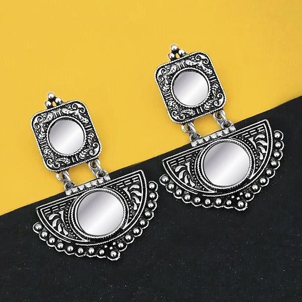 Jeweljunk Oxidised Plated Mirror Dangler Earrings - 1316211B