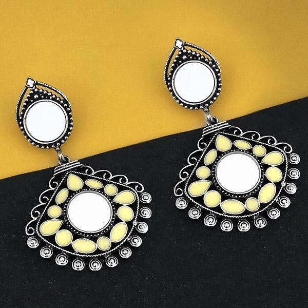 Jeweljunk Oxidised Plated Mirror Dangler Earrings - 1316212B