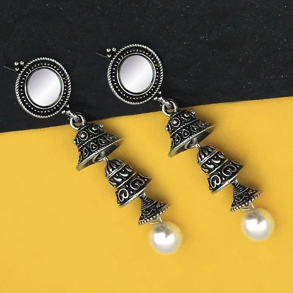 Jeweljunk Oxidised Plated Mirror Jhumki Earrings - 1316213B