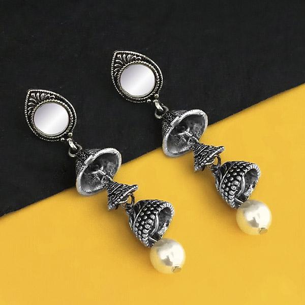 Jeweljunk Oxidised Plated Mirror Jhumki Earrings - 1316214B