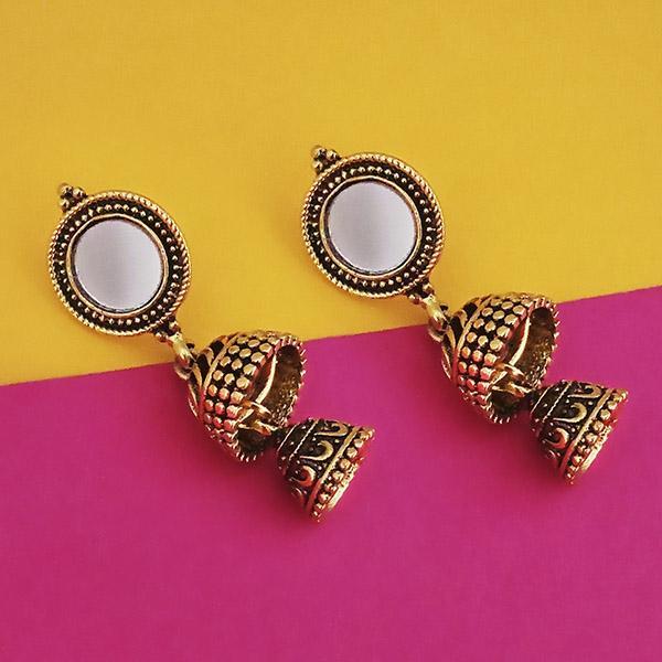 Jeweljunk Antique Gold Plated Mirror Jhumki Earrings - 1316222A