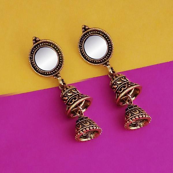 Jeweljunk Antique Gold Plated Mirror Jhumki Earrings - 1316225A