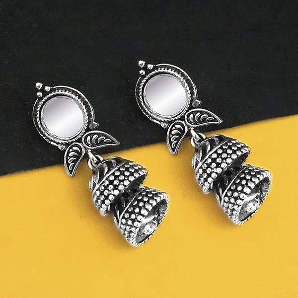 Jeweljunk Oxidised Plated Mirror Jhumki Earrings - 1316228B