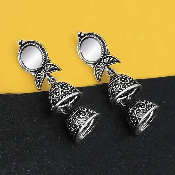 Jeweljunk Oxidised Plated Mirror Jhumki Earrings - 1316229B