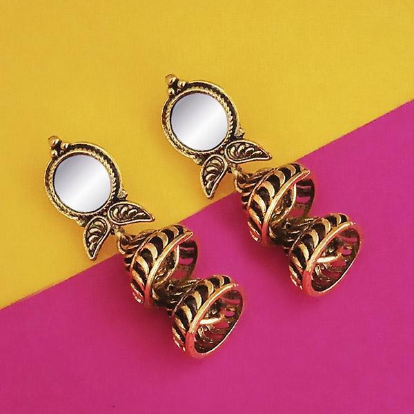 Jeweljunk Antique Gold Plated Mirror Jhumki Earrings - 1316230A