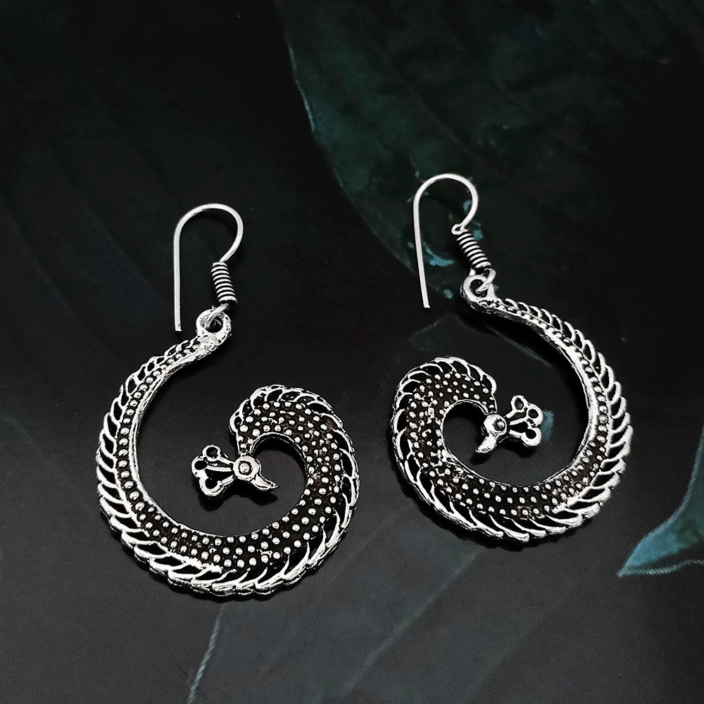 Jeweljunk Silver Plated Peacock Dangler Earrings