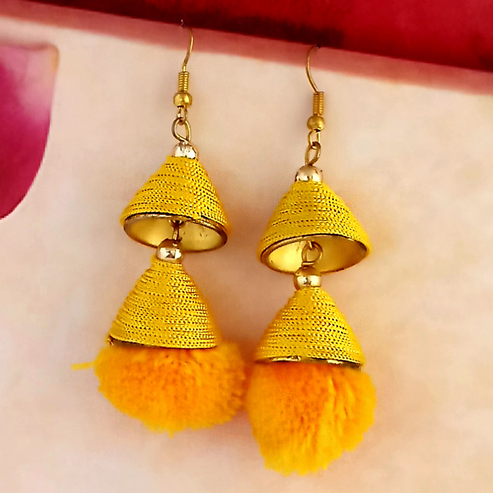 Jeweljunk Gold Plated Thread Pom Pom Earrings