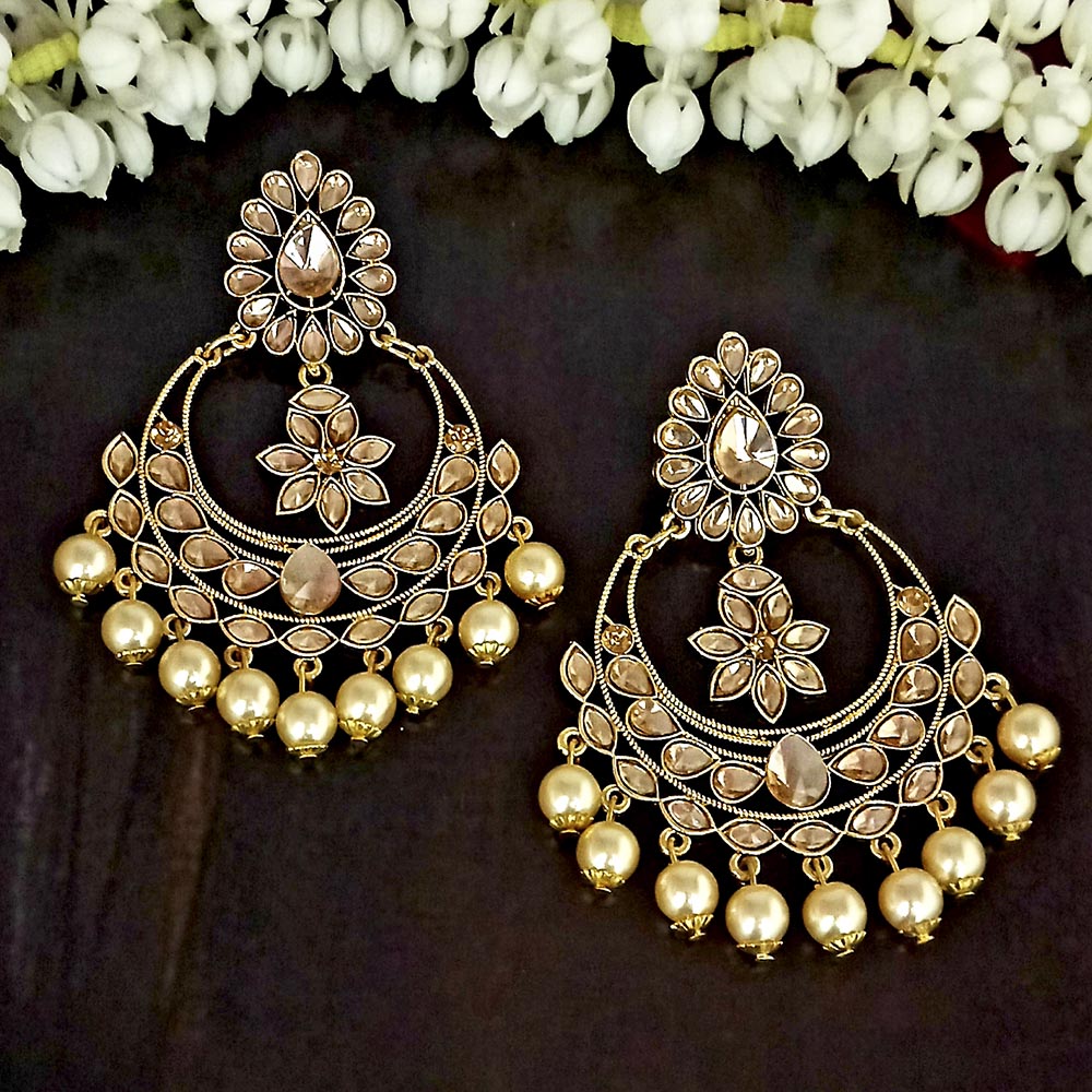 JD Arts Gold Plated Kundan Golden Dangler Earrings