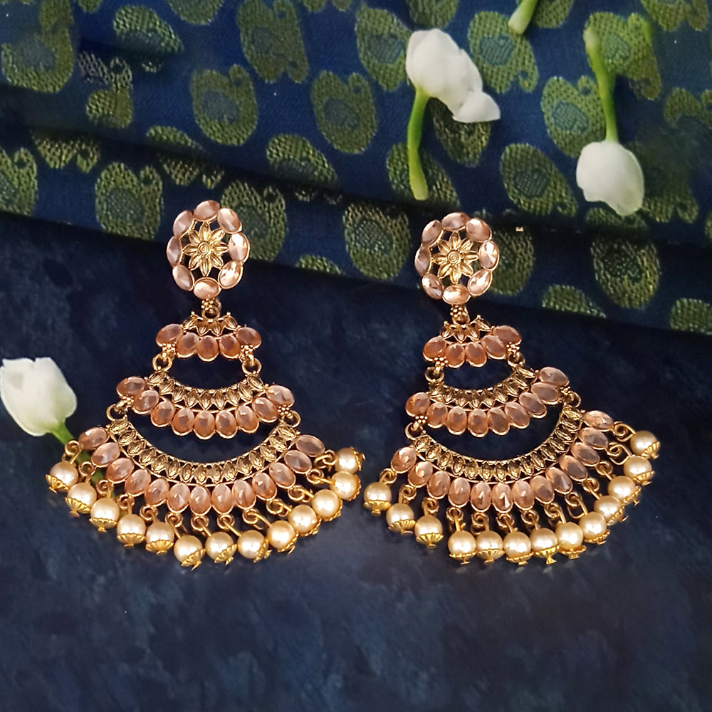 JD Arts Antique Gold Plated Brown Kundan Dangler Earrings