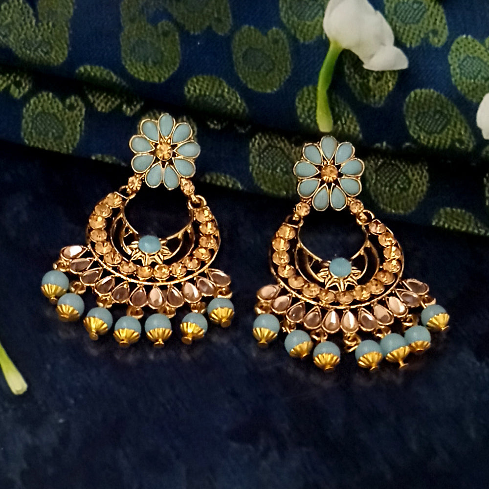 JD Art Gold Plated Grey Kundan Dangler Earrings