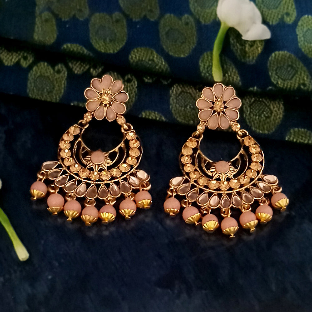 JD Art Gold Plated Peach Kundan Dangler Earrings