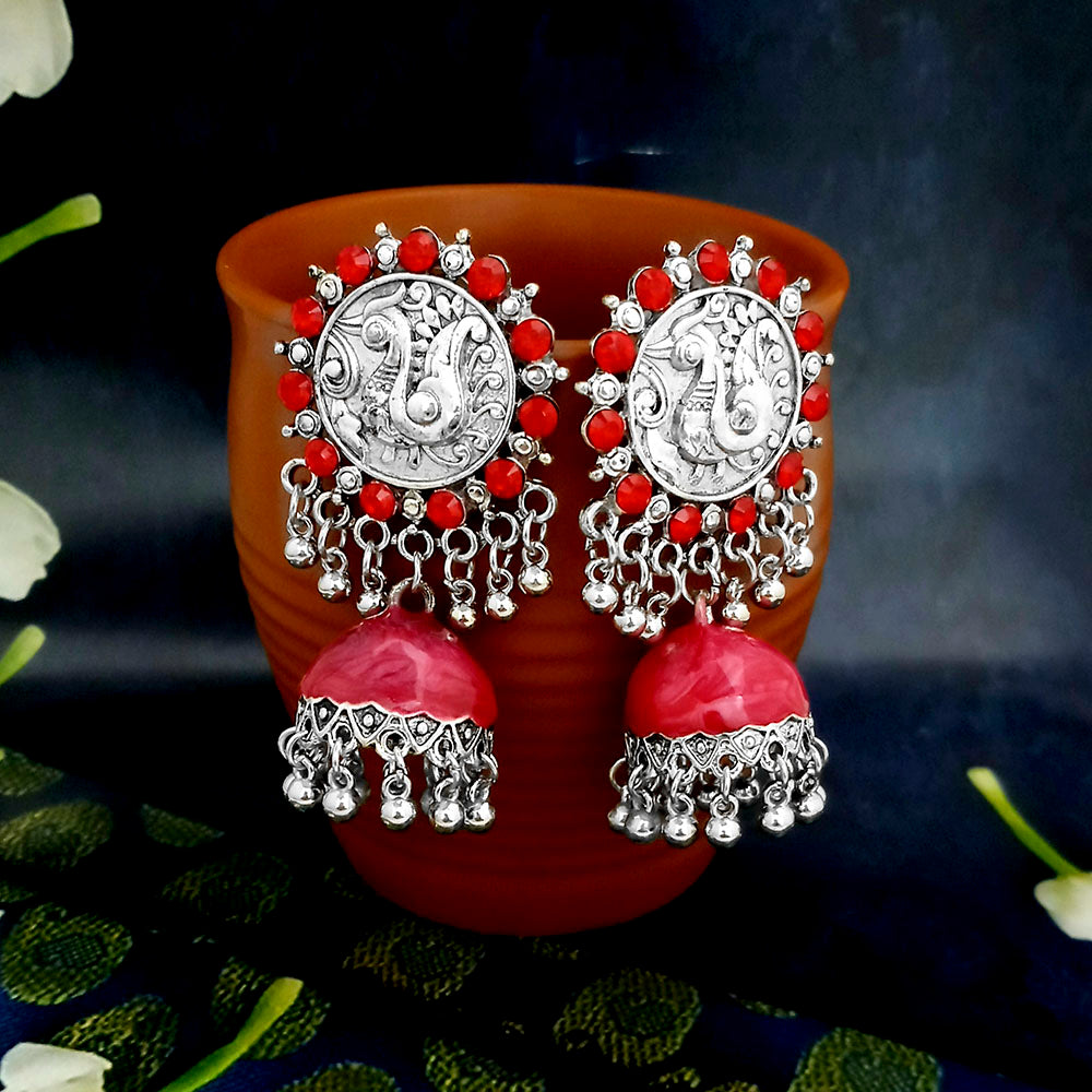 JewelJunk Red Oxidized Plated Jhumka