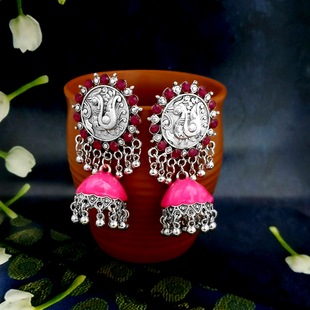 JewelJunk Pink Oxidized Plated Jhumka