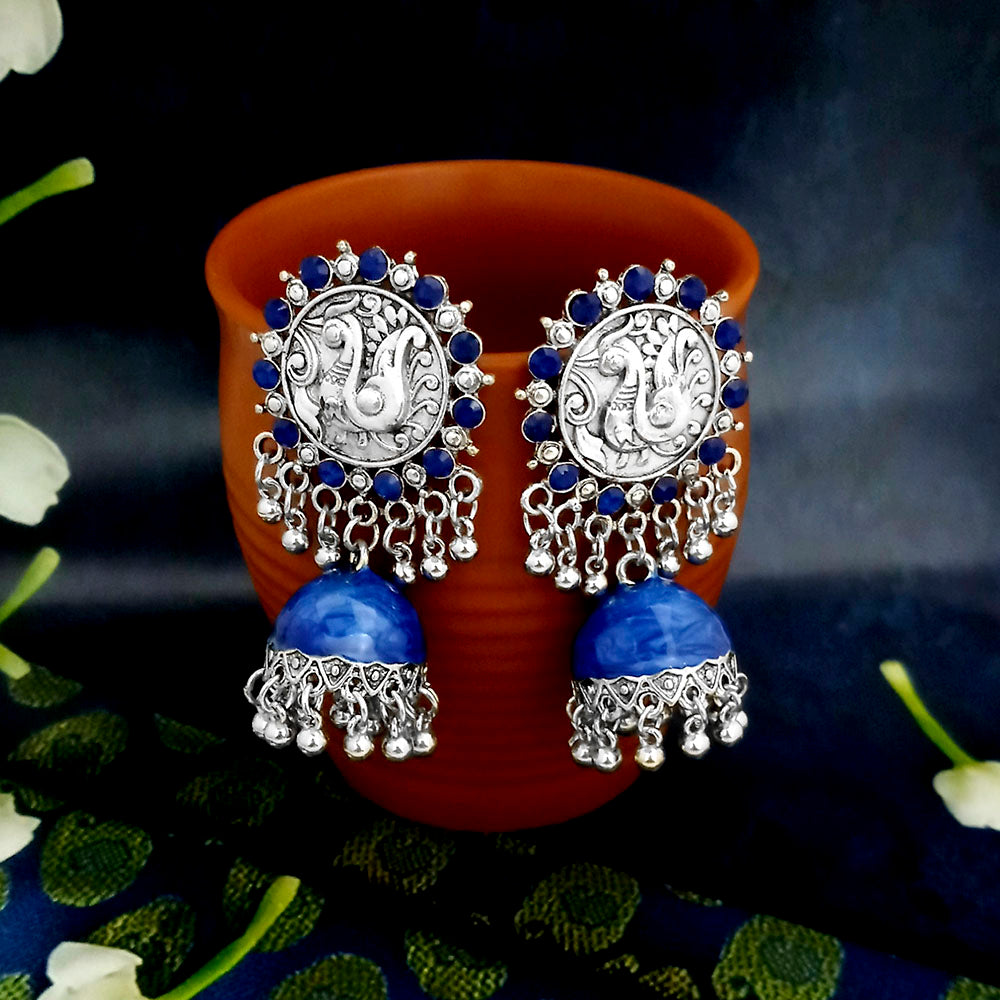 JewelJunk Blue Oxidized Plated Jhumka
