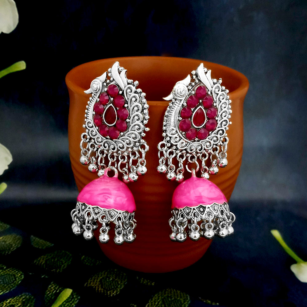 JewelJunk Pink Oxidized Plated Jhumka