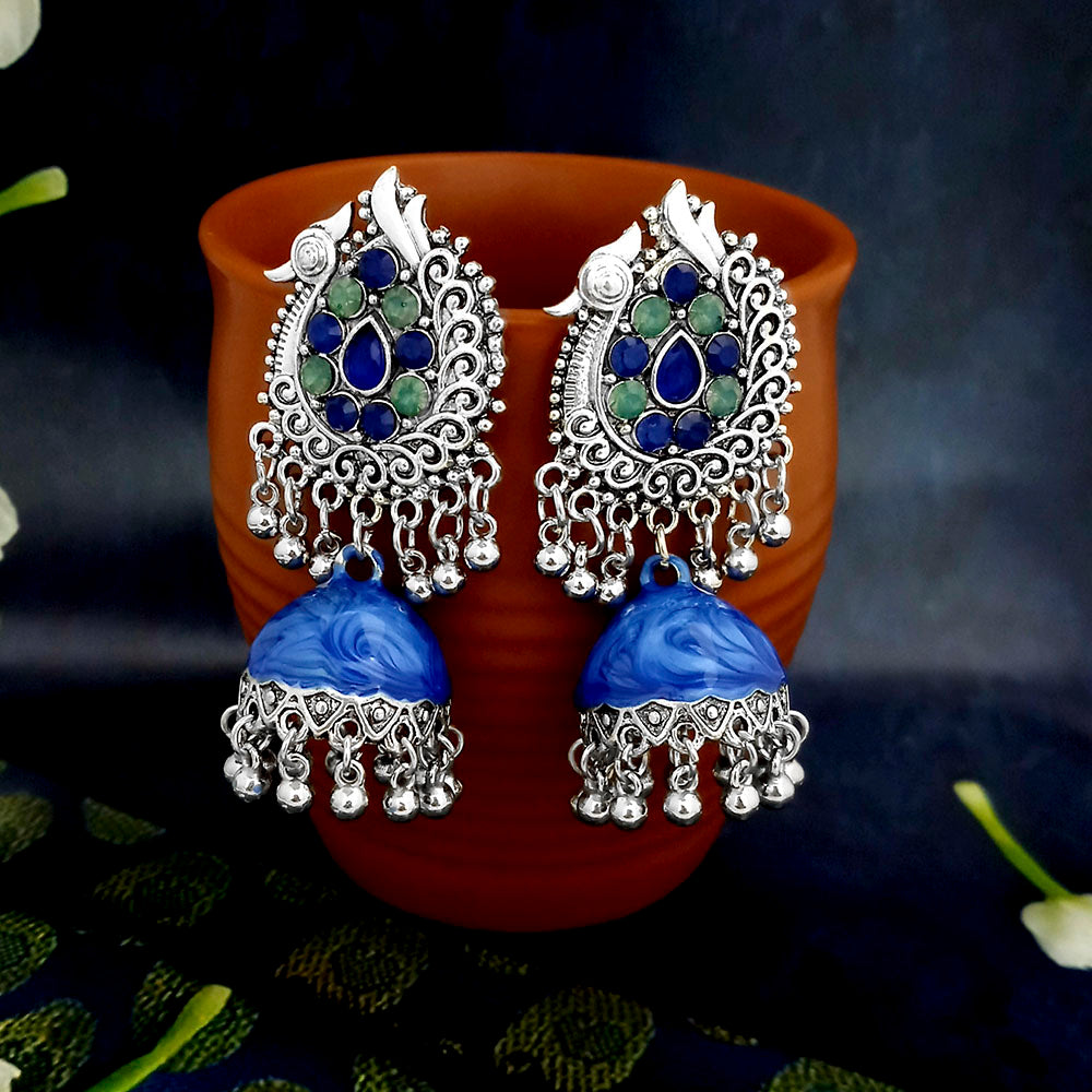JewelJunk Blue Oxidized Plated Jhumka