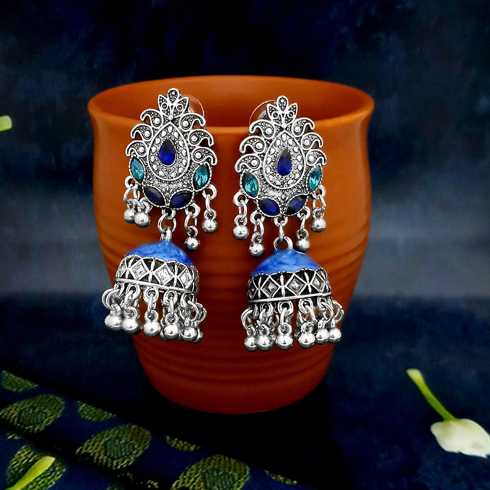 JewelJunk Blue Oxidized Plated Jhumka