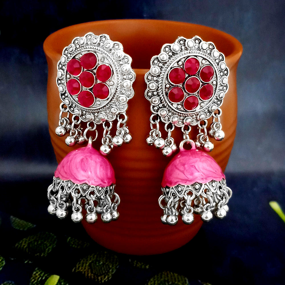 JewelJunk Pink Oxidized Plated Jhumka