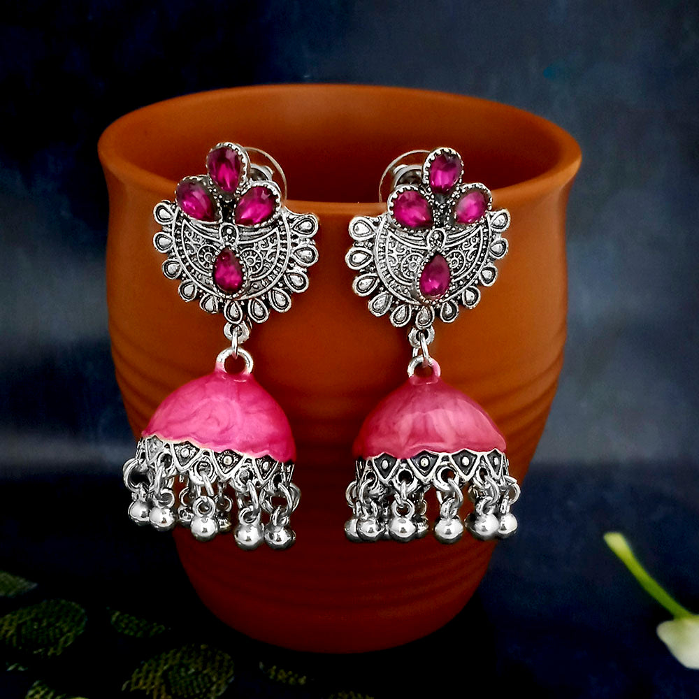 JewelJunk Pink Oxidized Plated Jhumka