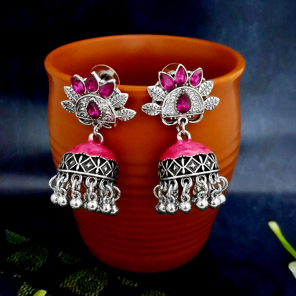 JewelJunk Pink Oxidized Plated Jhumka