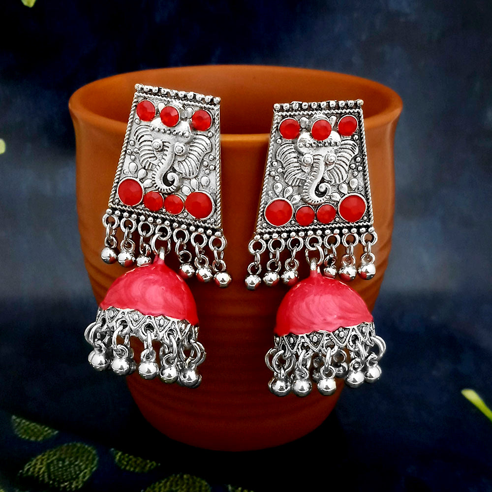 JewelJunk Red Oxidized Plated Jhumka