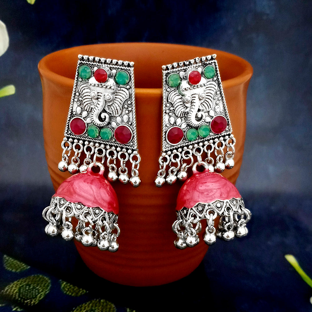 JewelJunk Maroon Oxidized Plated Jhumka