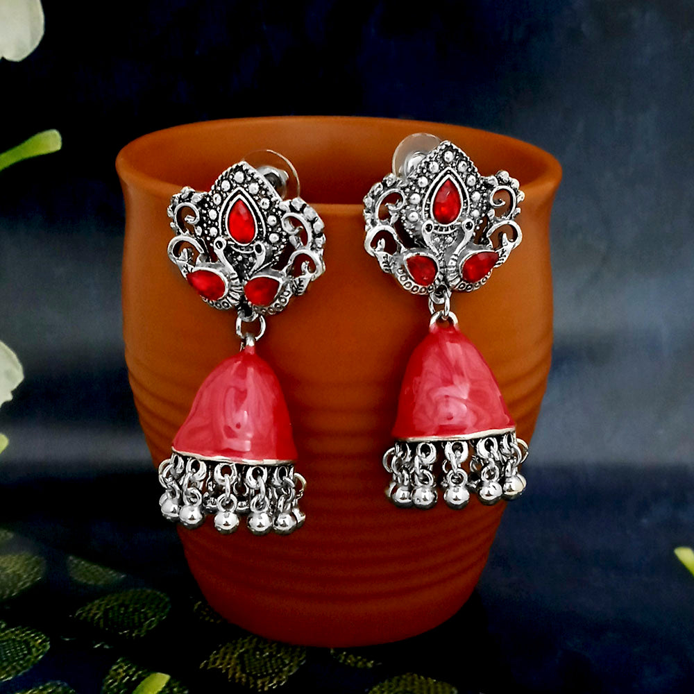 JewelJunk Red Oxidized Plated Jhumka