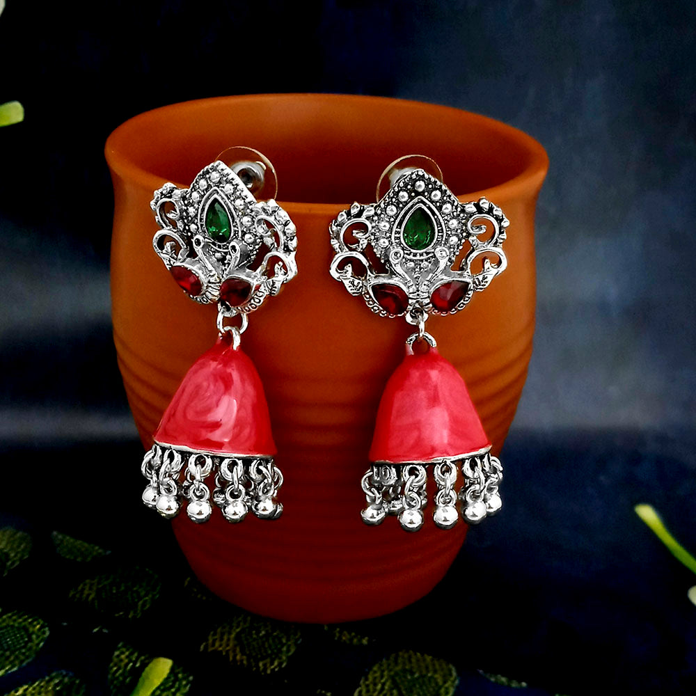 JewelJunk Red Oxidized Plated Jhumka