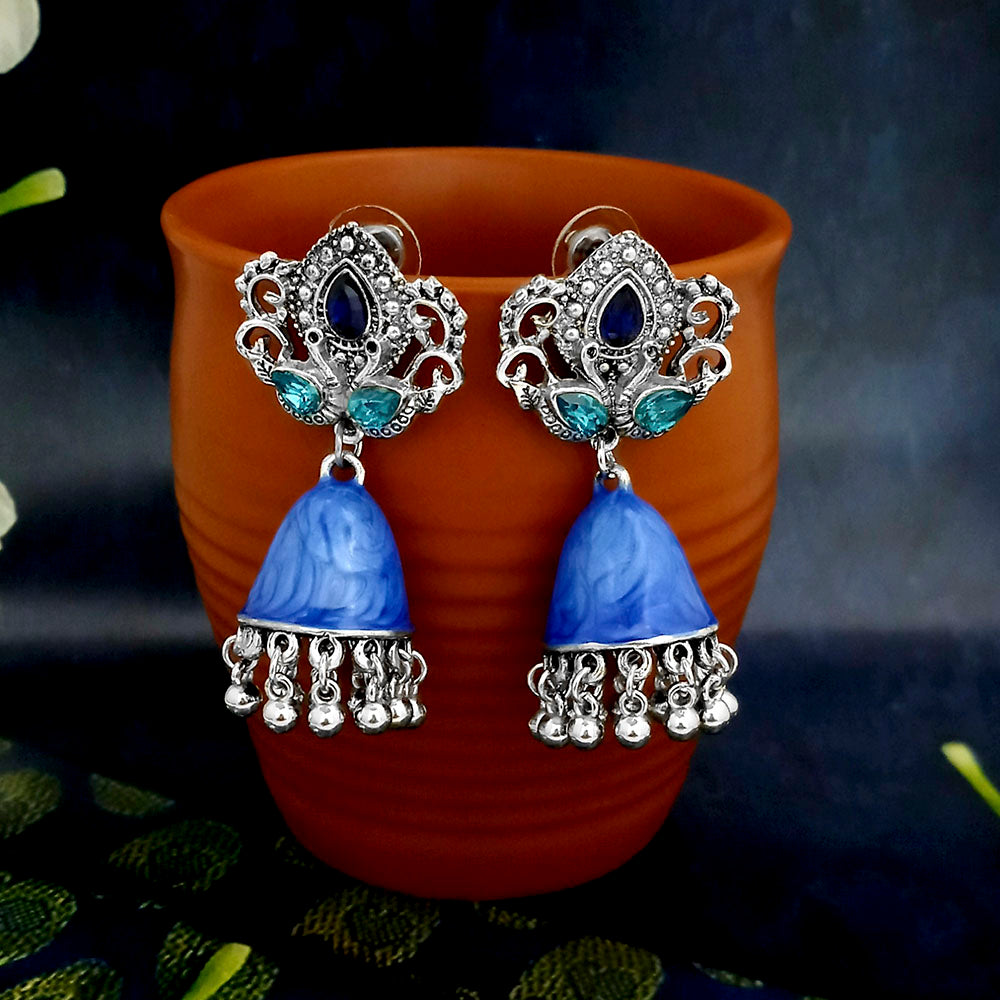 JewelJunk Blue Oxidized Plated Jhumka