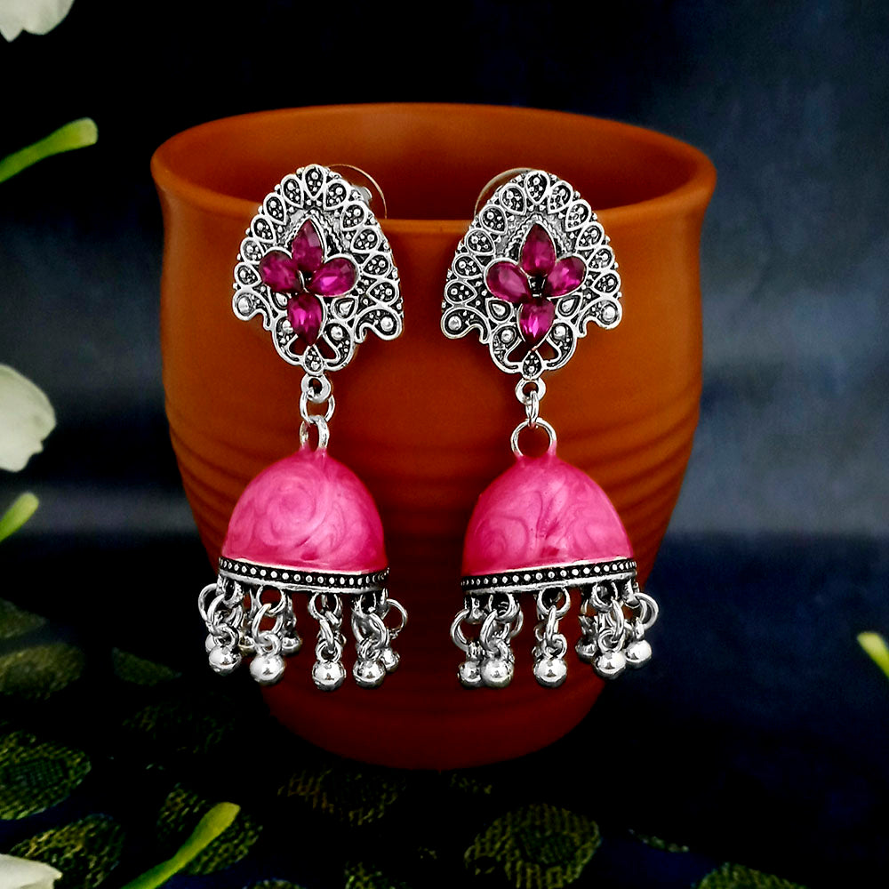 JewelJunk Pink Oxidized Plated Jhumka