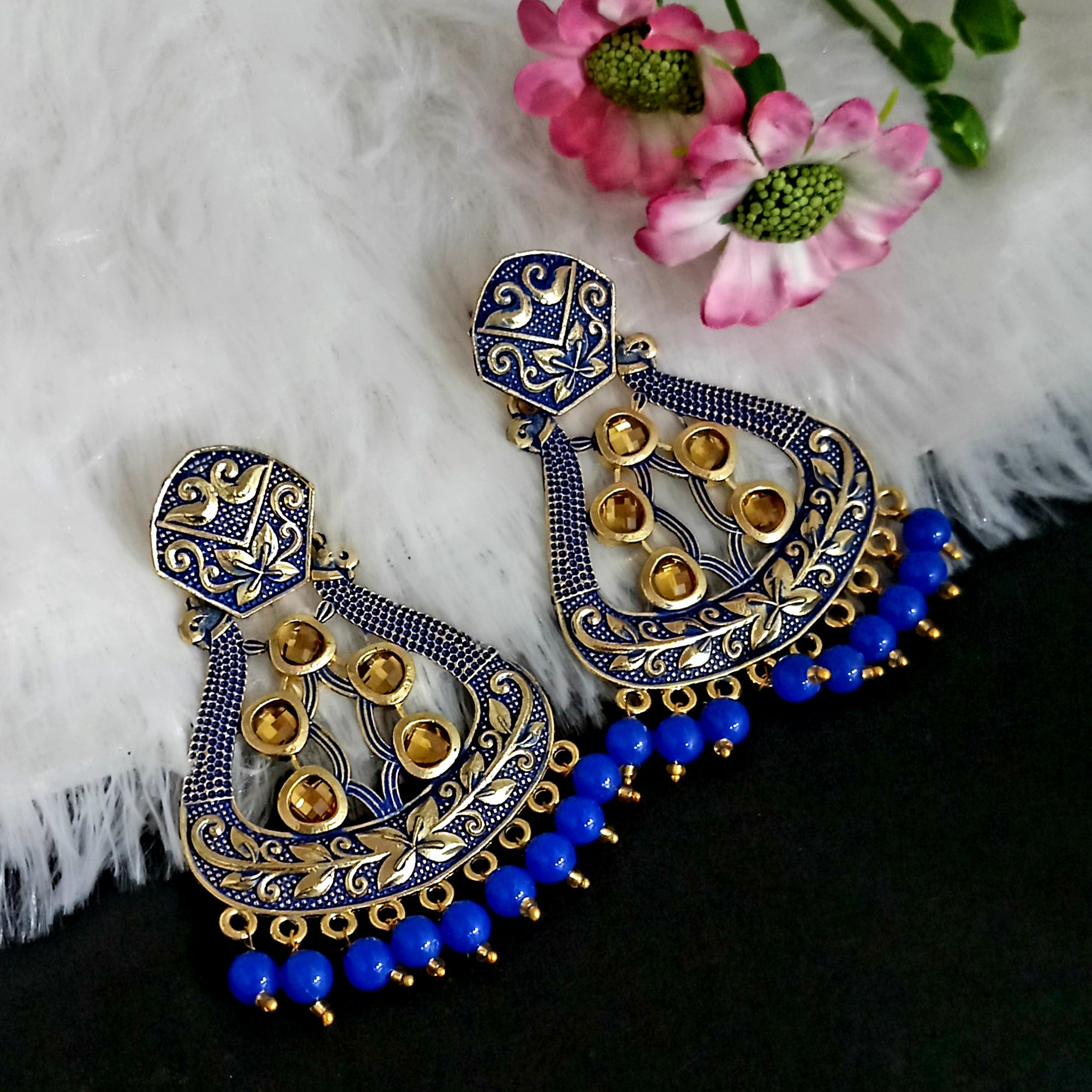 Amina Creation Gold Plated Meenakari Dangler Earrings Assorted Color