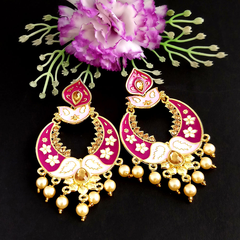 Woma Kundan Pink Meenakari Dangler Earrings