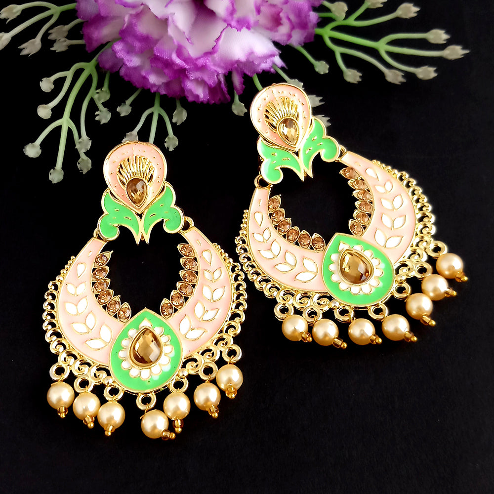 Woma Kundan Peach Meenakari Dangler Earrings
