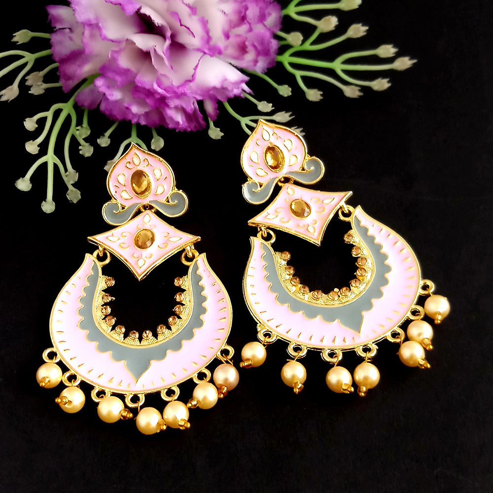 Woma Kundan Pink Meenakari Dangler Earrings