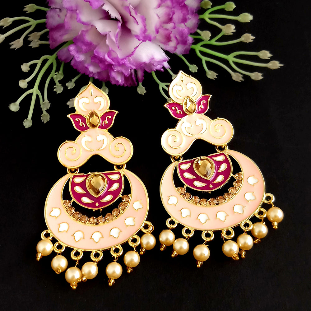 Woma Kundan Peach Meenakari Dangler Earrings