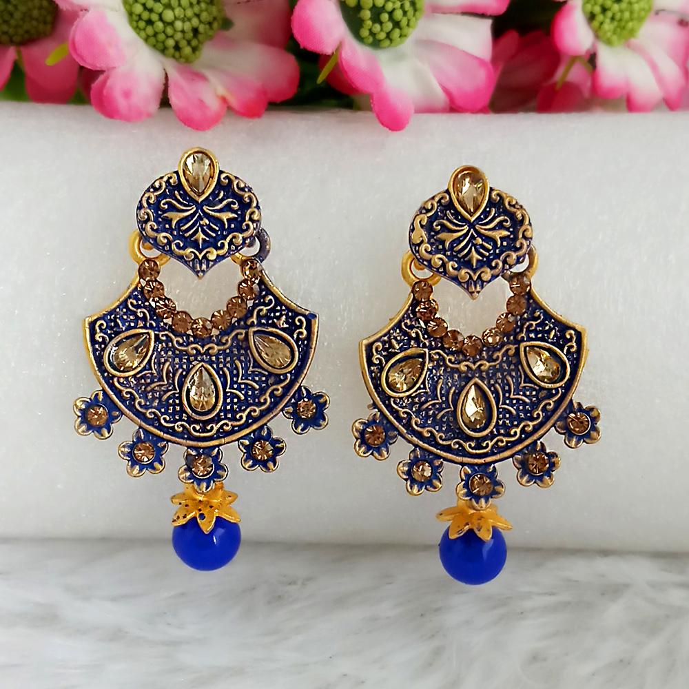 Woma Gold Plated Blue Dangler Meenakari Earrings - 1318050E