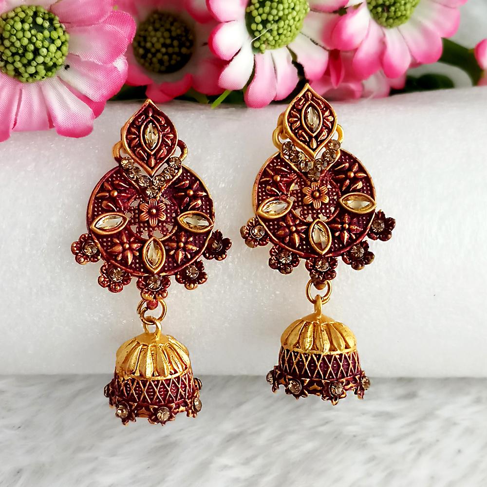Woma Gold Plated Maroon Dangler Meenakari Earrings - 1318059D