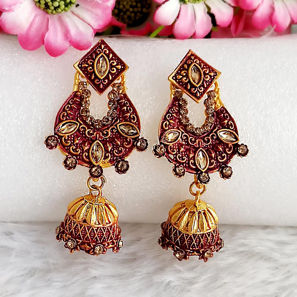 Woma Gold Plated Maroon Dangler Meenakari Earrings - 1318063D