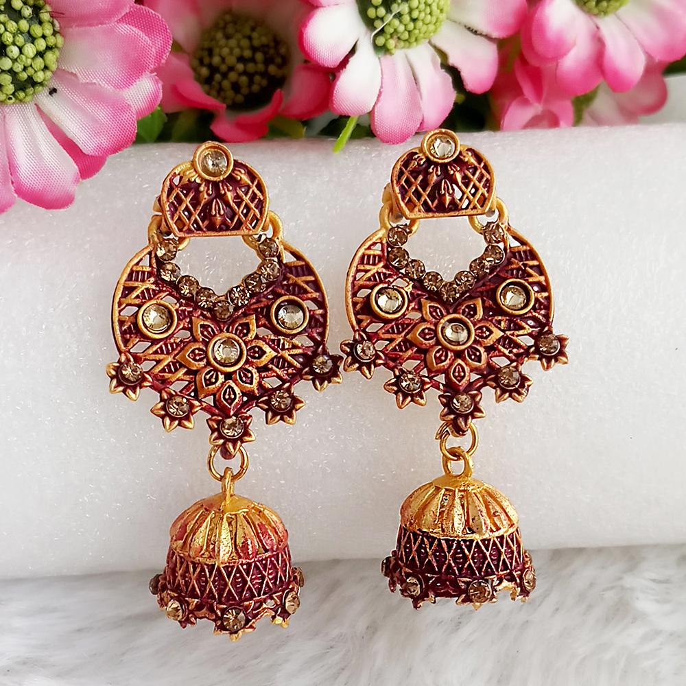 Woma Gold Plated Maroon Dangler Meenakari Earrings - 1318065D