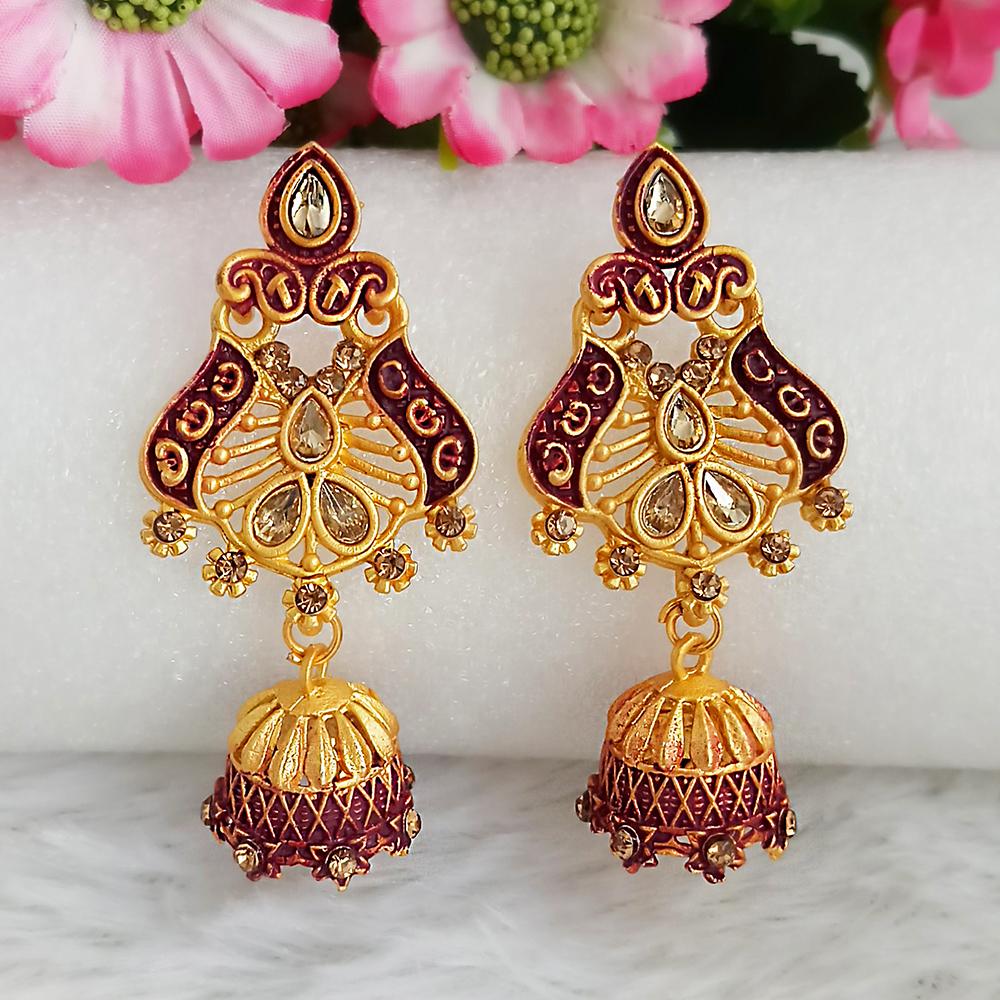 Woma Gold Plated Maroon Dangler Meenakari Earrings - 1318066D