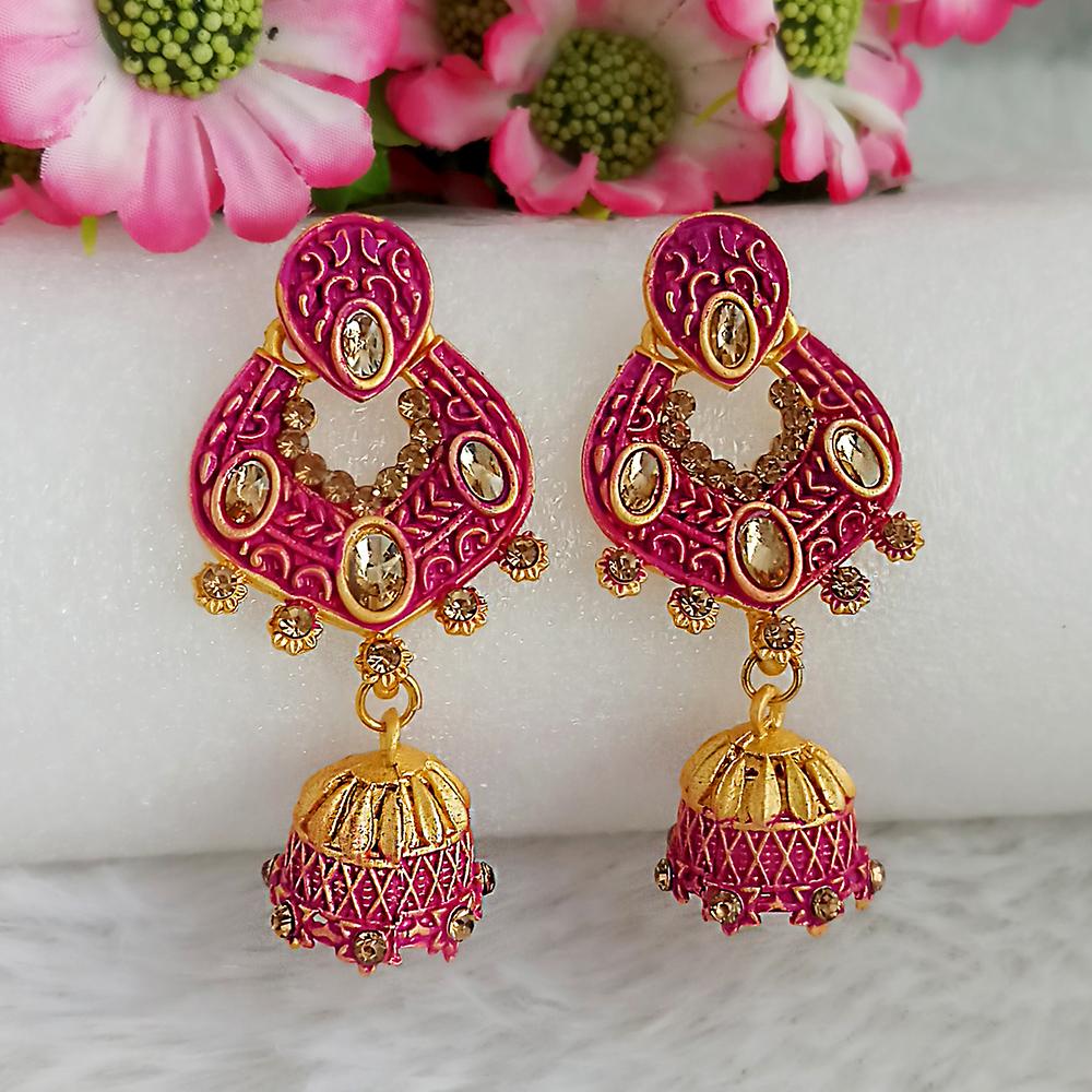 Woma Gold Plated Purple Dangler Meenakari Earrings - 1318067A