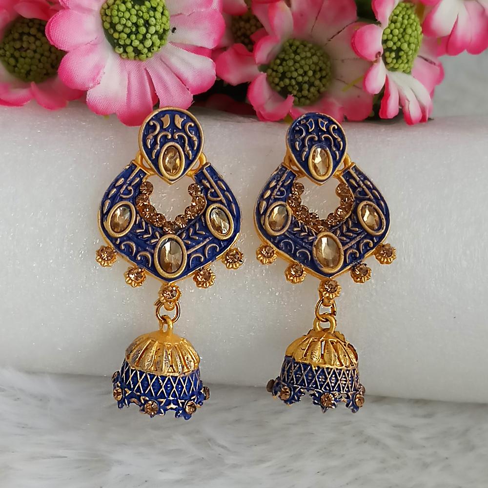 Woma Gold Plated Blue Dangler Meenakari Earrings 1318067E