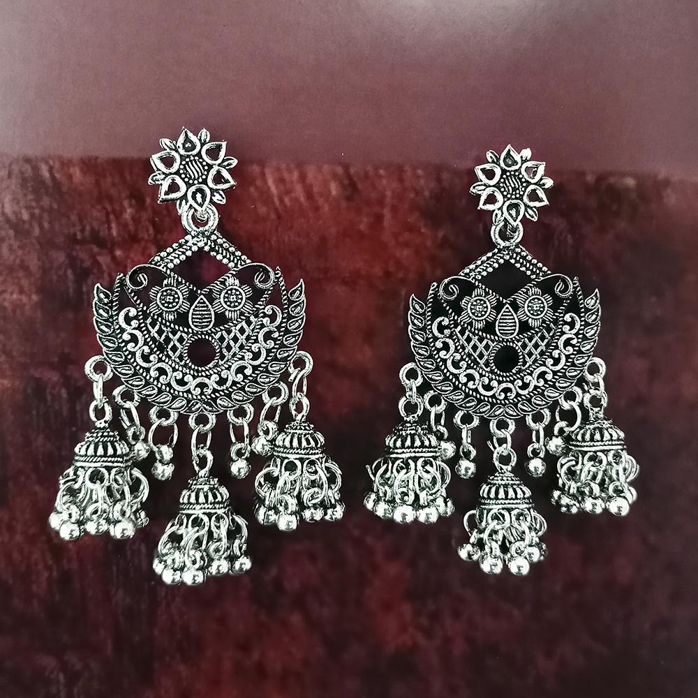 Woma Oxidised Plated Jhumki Earrings - 1318384